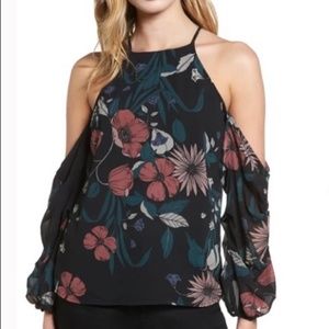 Bardot Floral Off the Shoulder Black Top